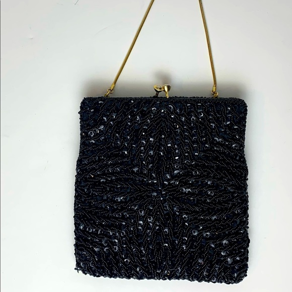 Handbags - Black Beaded Purse With Chain